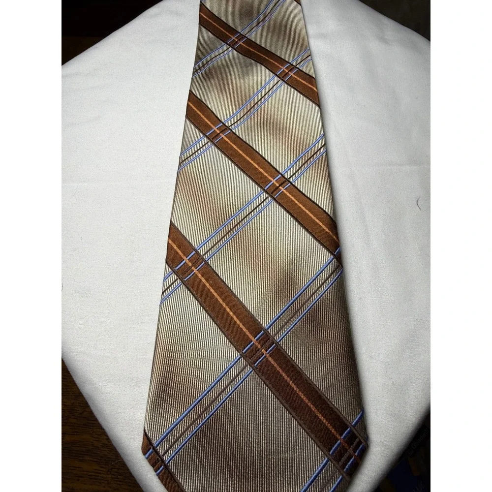 Jos A Bank‎ Silk Tie Mens Brown Blue Plaid Luxury Italian Necktie